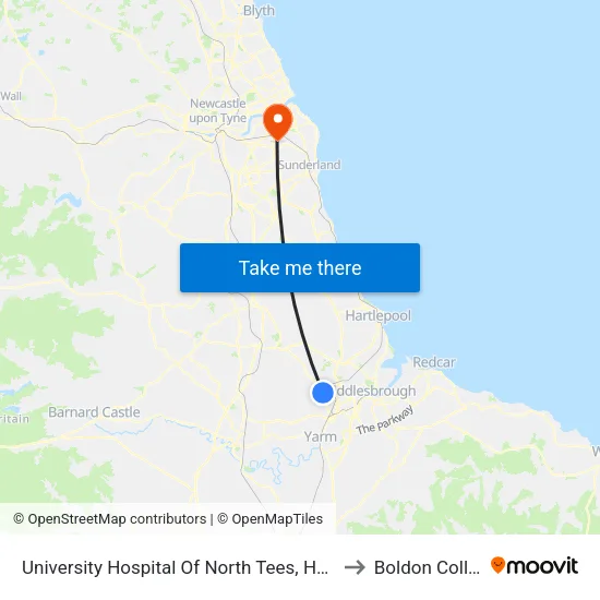 University Hospital Of North Tees, Hardwick to Boldon Colliery map