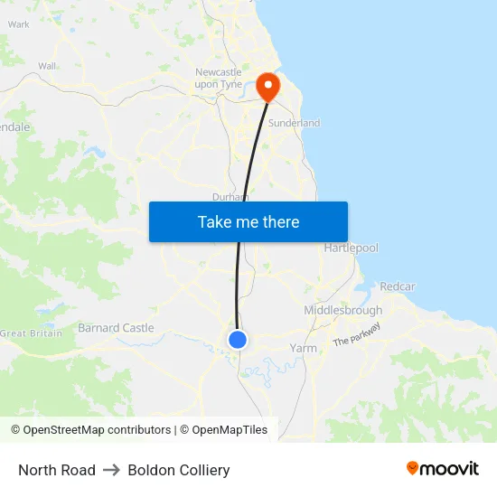 North Road to Boldon Colliery map