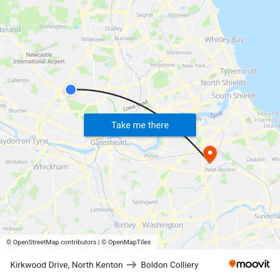 Kirkwood Drive, North Kenton to Boldon Colliery map