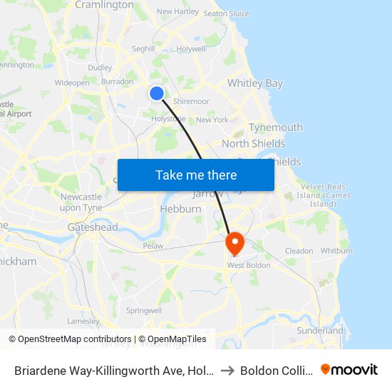 Briardene Way-Killingworth Ave, Holywell to Boldon Colliery map