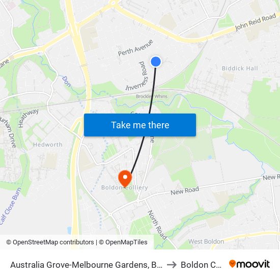 Australia Grove-Melbourne Gardens, Brockley Whins to Boldon Colliery map