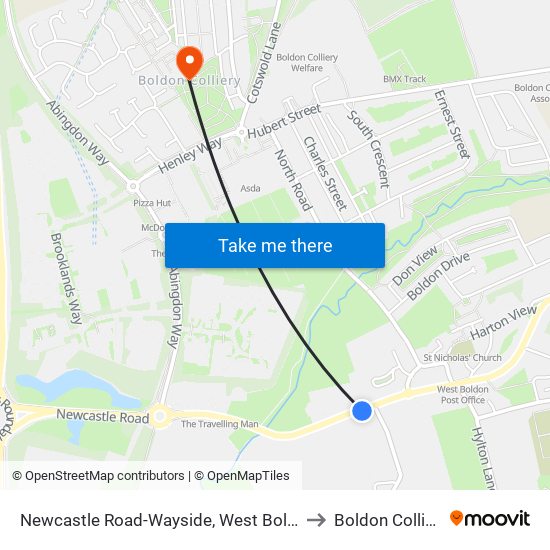 Newcastle Road-Wayside, West Boldon to Boldon Colliery map