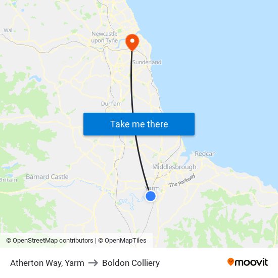 Atherton Way, Yarm to Boldon Colliery map