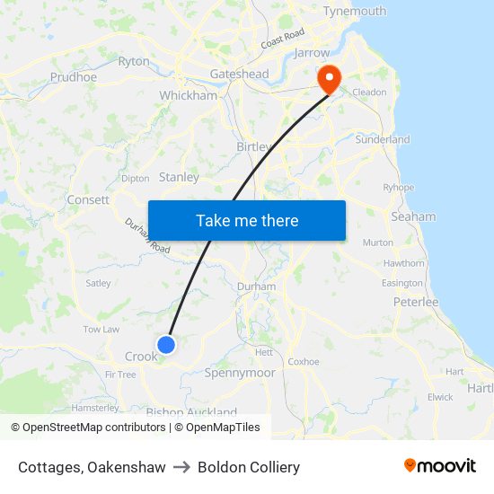 Cottages, Oakenshaw to Boldon Colliery map