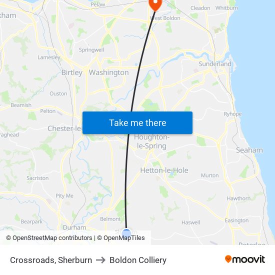 Crossroads, Sherburn to Boldon Colliery map