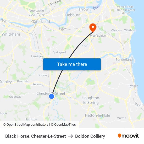 Black Horse, Chester-Le-Street to Boldon Colliery map