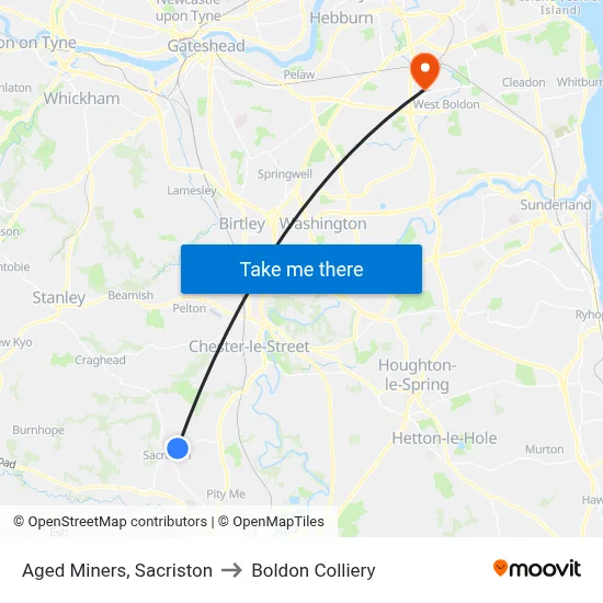 Aged Miners, Sacriston to Boldon Colliery map
