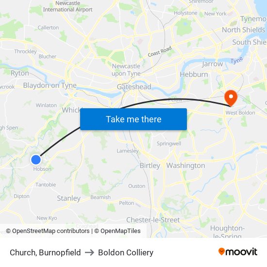 Church, Burnopfield to Boldon Colliery map