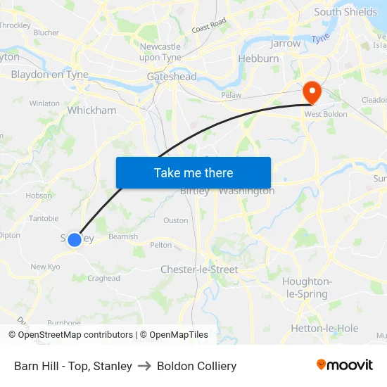 Barn Hill - Top, Stanley to Boldon Colliery map