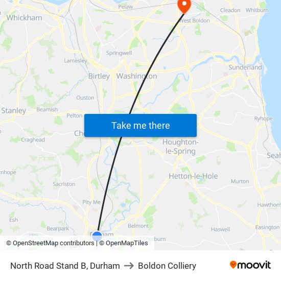 North Road Stand B, Durham to Boldon Colliery map