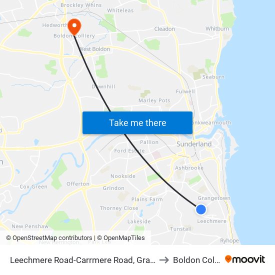 Leechmere Road-Carrmere Road, Grangetown to Boldon Colliery map