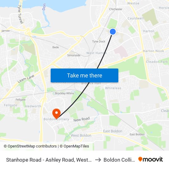 Stanhope Road - Ashley Road, West Park to Boldon Colliery map