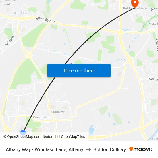 Albany Way - Windlass Lane, Albany to Boldon Colliery map