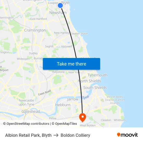 Albion Retail Park, Blyth to Boldon Colliery map
