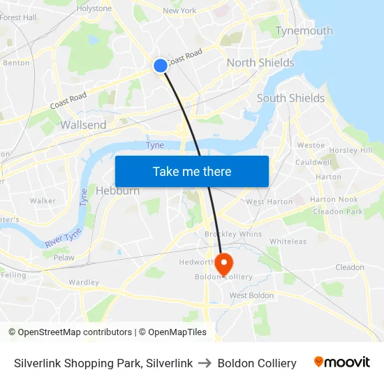 Silverlink Shopping Park, Silverlink to Boldon Colliery map