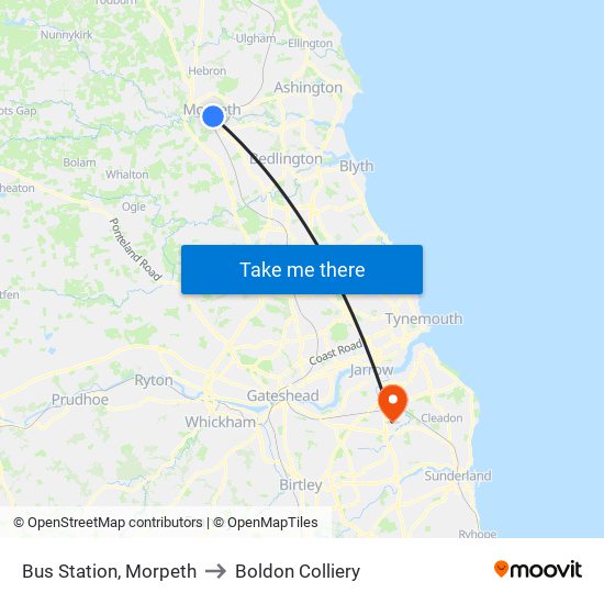 Bus Station, Morpeth to Boldon Colliery map