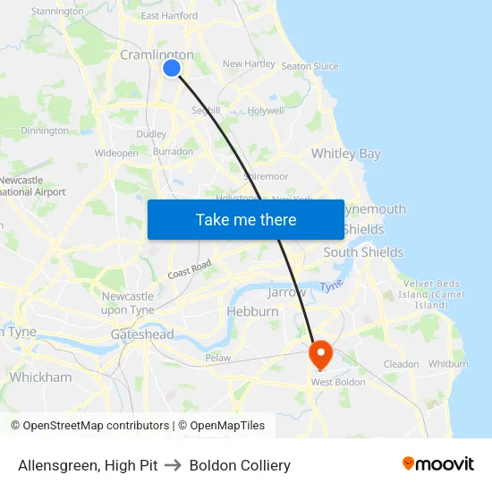 Allensgreen, High Pit to Boldon Colliery map