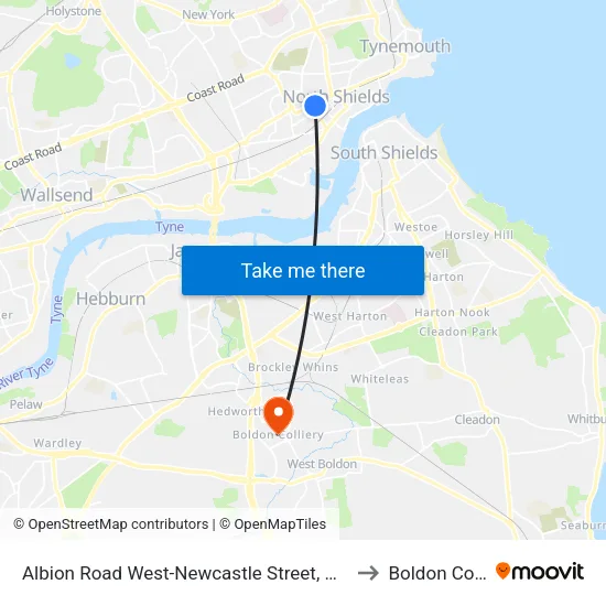 Albion Road West-Newcastle Street, North Shields to Boldon Colliery map