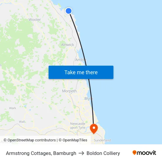 Armstrong Cottages, Bamburgh to Boldon Colliery map