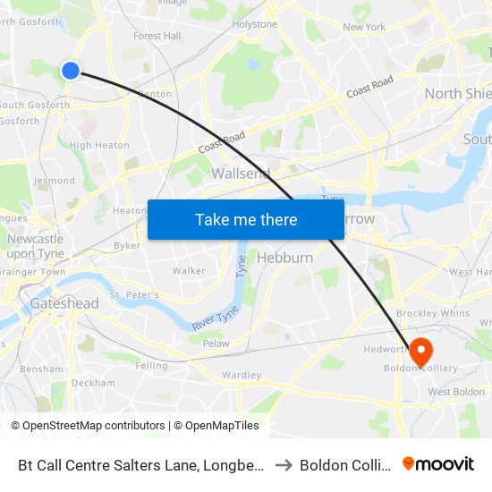 Bt Call Centre Salters Lane, Longbenton to Boldon Colliery map