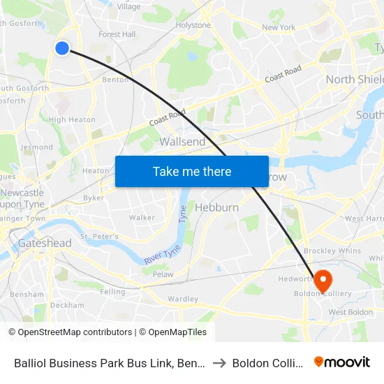 Balliol Business Park Bus Link, Benton to Boldon Colliery map