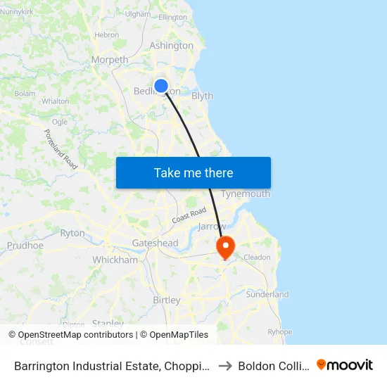 Barrington Industrial Estate, Choppington to Boldon Colliery map