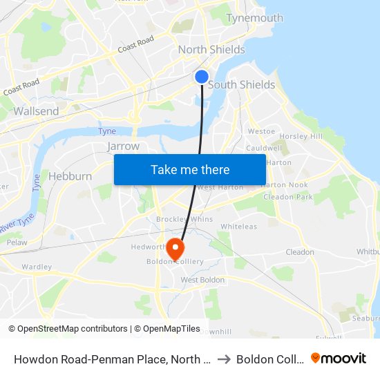 Howdon Road-Penman Place, North Shields to Boldon Colliery map