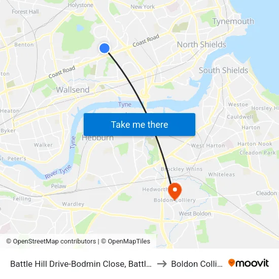 Battle Hill Drive-Bodmin Close, Battle Hill to Boldon Colliery map