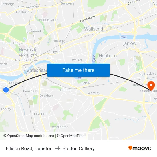 Ellison Road, Dunston to Boldon Colliery map