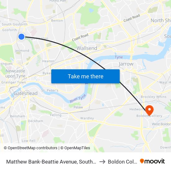 Matthew Bank-Beattie Avenue, South Gosforth to Boldon Colliery map