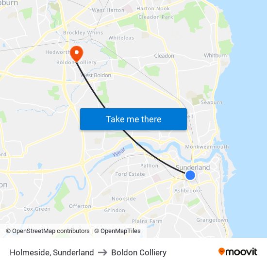 Holmeside, Sunderland to Boldon Colliery map