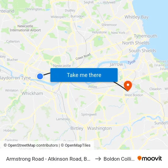 Armstrong Road - Atkinson Road, Benwell to Boldon Colliery map