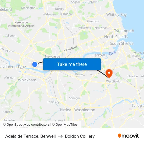 Adelaide Terrace, Benwell to Boldon Colliery map