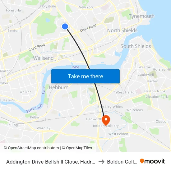 Addington Drive-Bellshill Close, Hadrian Park to Boldon Colliery map