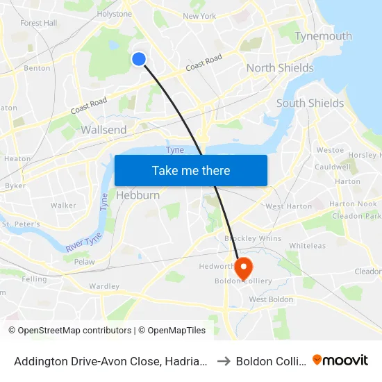 Addington Drive-Avon Close, Hadrian Park to Boldon Colliery map
