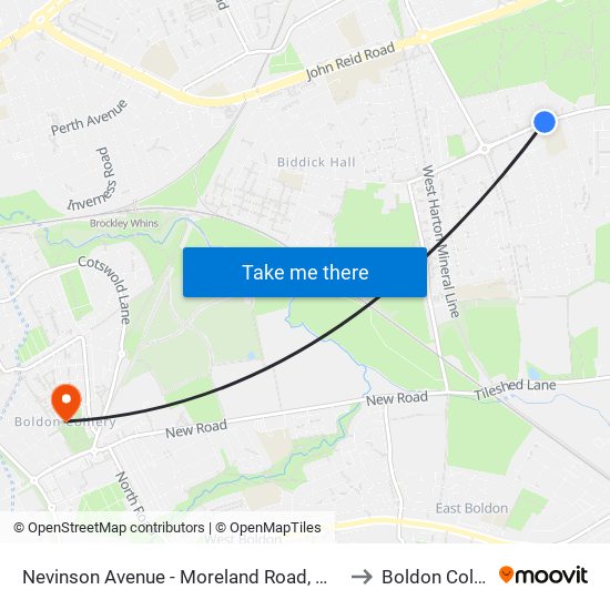 Nevinson Avenue - Moreland Road, Whiteleas to Boldon Colliery map