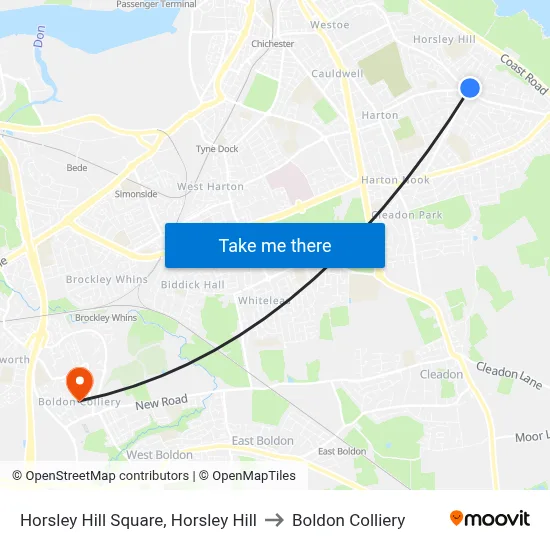 Horsley Hill Square, Horsley Hill to Boldon Colliery map