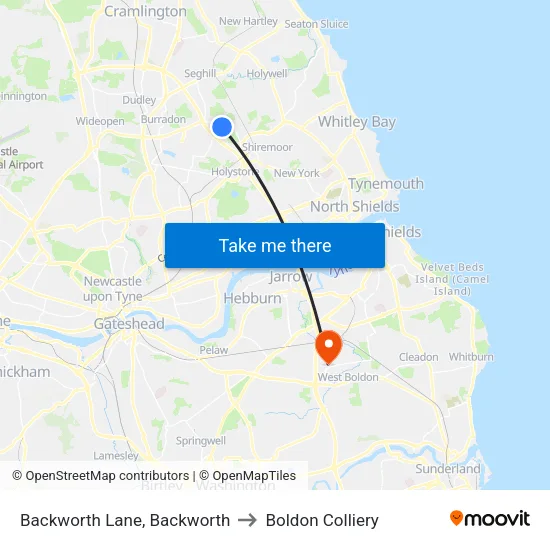 Backworth Lane, Backworth to Boldon Colliery map