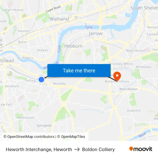Interchange, Heworth to Boldon Colliery map