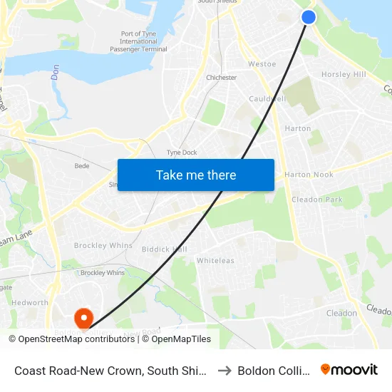Coast Road-New Crown, South Shields to Boldon Colliery map