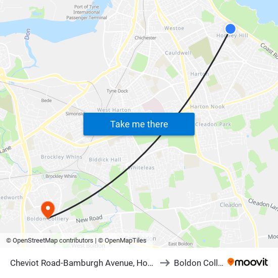 Cheviot Road-Bamburgh Avenue, Horsley Hill to Boldon Colliery map