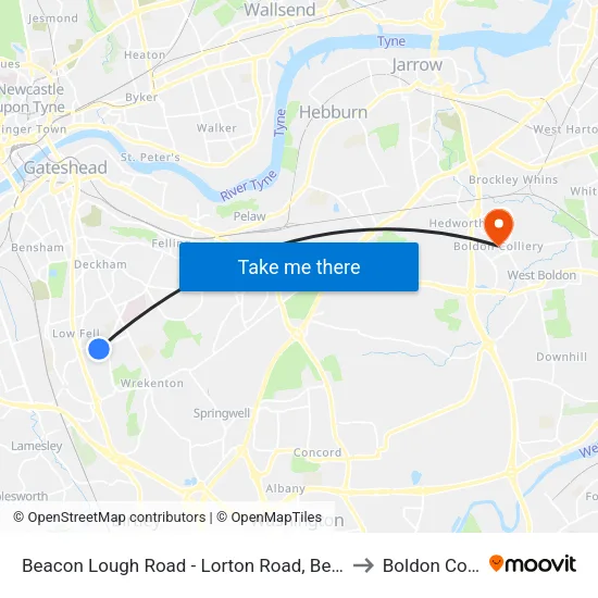 Beacon Lough Road - Lorton Road, Beacon Lough to Boldon Colliery map