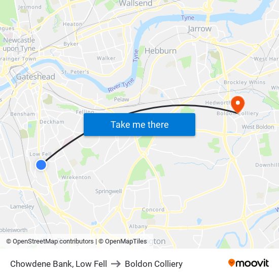 Chowdene Bank, Low Fell to Boldon Colliery map