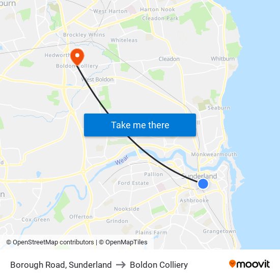 Borough Road, Sunderland to Boldon Colliery map