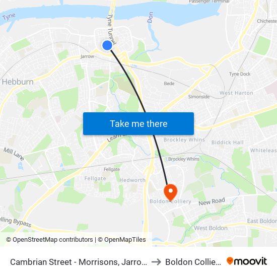 Cambrian Street - Morrisons, Jarrow to Boldon Colliery map