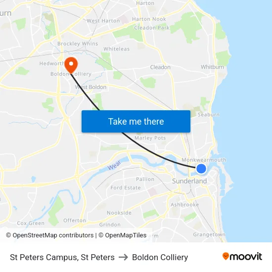 St Peters Campus, St Peters to Boldon Colliery map