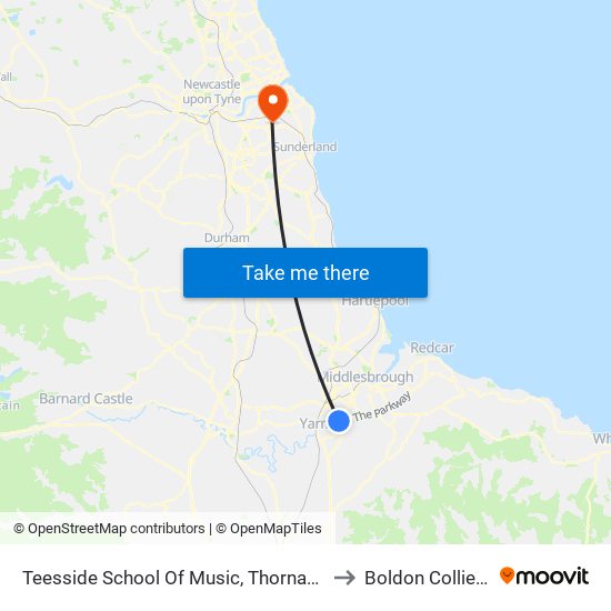 Teesside School Of Music, Thornaby to Boldon Colliery map