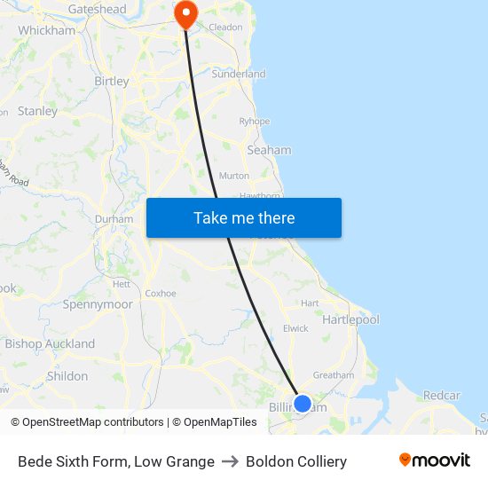 Bede Sixth Form, Low Grange to Boldon Colliery map