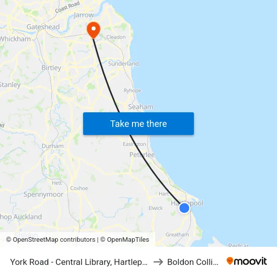 York Road - Central Library, Hartlepool to Boldon Colliery map