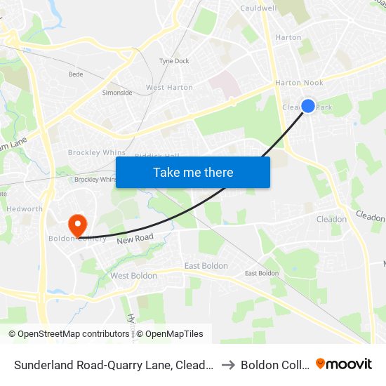 Sunderland Road-Quarry Lane, Cleadon Park to Boldon Colliery map